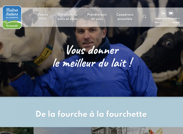 Visuel Page internet site de la Coopérative Les Maîtres Laitiers du Cotentin