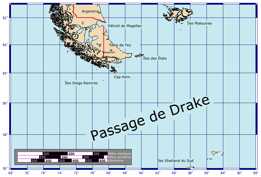 Carte Cap Horn et passage de Drake
